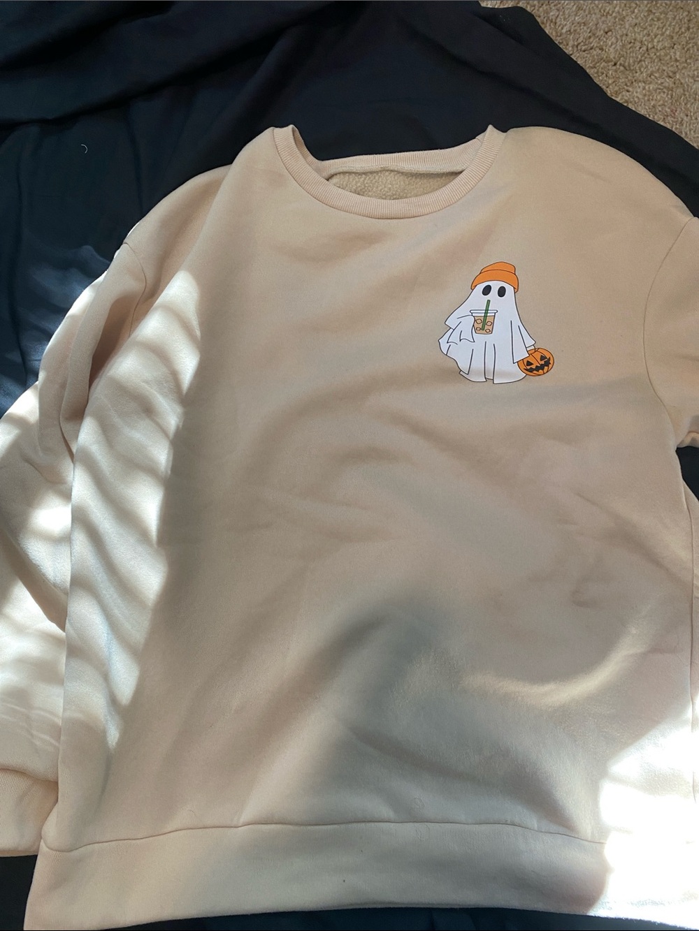SHEIN Cream Crewneck Sweatshirt with Ghost Graphic